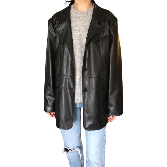 Vintage Faux-leather blazer Jacket - Picture 1 of 16